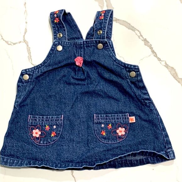 CARTER’S | Tykes Girls Denim Blue Jeans Dress Flowers - Picture 1 of 8